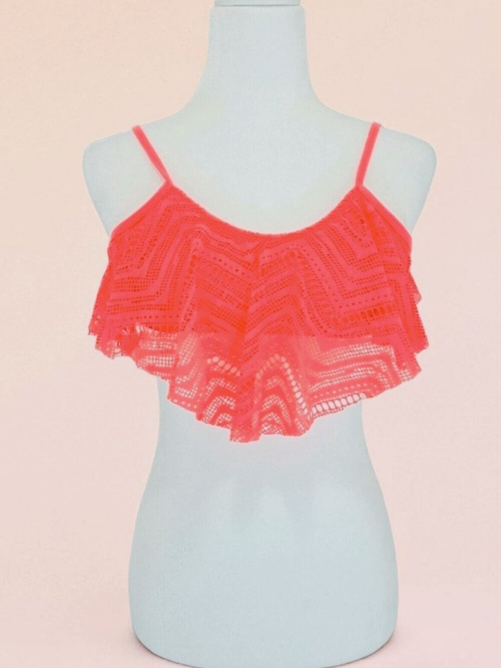 Coral Laser-Cut Ruffle Bikini Top With Adjustable Straps Lightweight & Trendy Sw